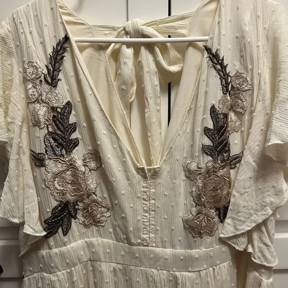 Joyfolie Cream Maxi Dress with Floral Accents - Picture 2 of 8